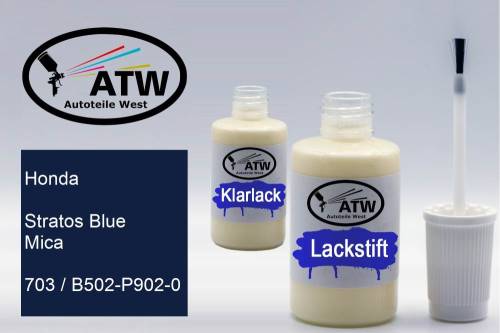 Honda, Stratos Blue Mica, 703 / B502-P902-0: 20ml Lackstift + 20ml Klarlack - Set, von ATW Autoteile West.